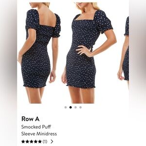 Row A - smocked puff sleeve minidress- navy/white